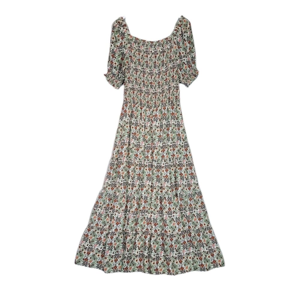 Womens Ditzy Floral Cottagecore Maxi Dress Sz Medium Puff Sleeve Smocked Prairie